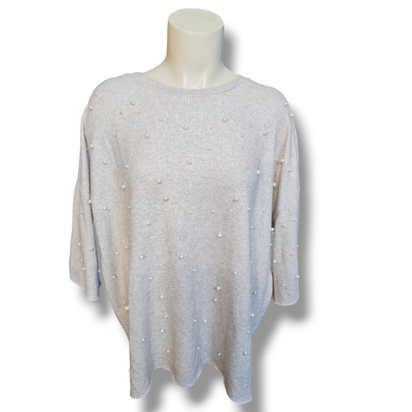 Zara Sweaters - Zara Sweater Beige Tan Knit Pearl Accent Front, Size L